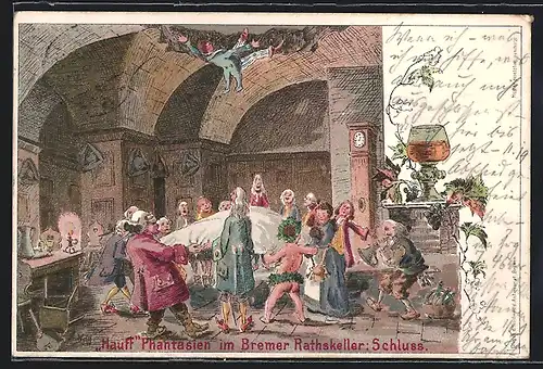 Lithographie Bremen, Hauff Phantasien im Gasthaus Ratskeller