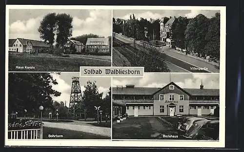 AK Waldliesborn, Haus Karola, Villenpartie, Bohrturm, Badehaus