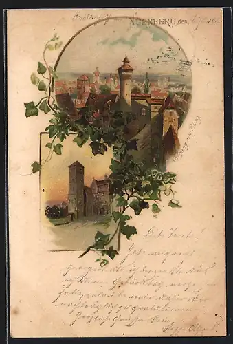 Lithographie Nürnberg, Aufgang z. Burg