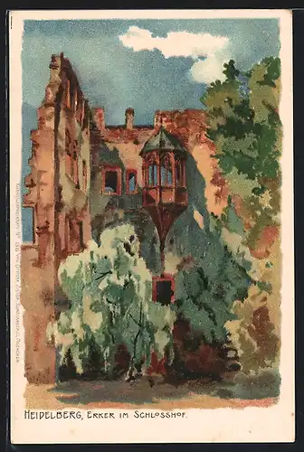 Lithographie Heidelberg, Erker im Schlosshof