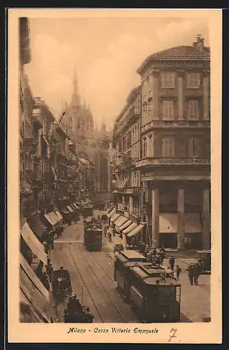 AK Milano, Corso Vittorio Emanuele mit Strassenbahnen