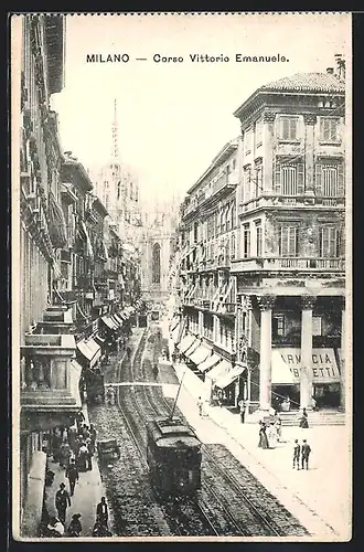 AK Milano, Corso Vittorio Emanuele mit Strassenbahn