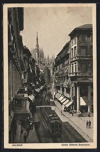 AK Milano, Corso Vittorio Emanuele, Strassenbahn