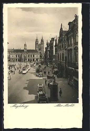 AK Magdeburg, Strassenbahnen beim Alten Markt