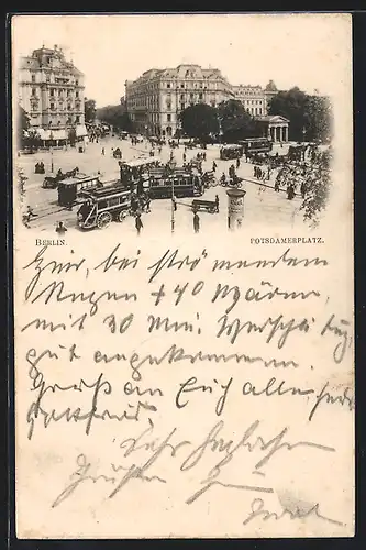 AK Berlin, Strassenbahnen auf dem Potsdamerplatz