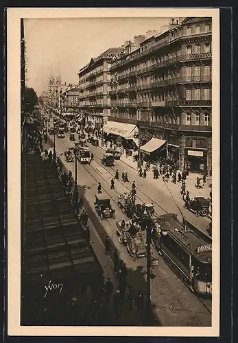 AK Marseille, La Cannebiere, Strassenbahnen