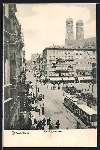 AK München, Kaufingerstrasse, Strassenbahn