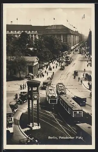 AK Berlin, Strassenbahnen auf dem Potsdamer Platz