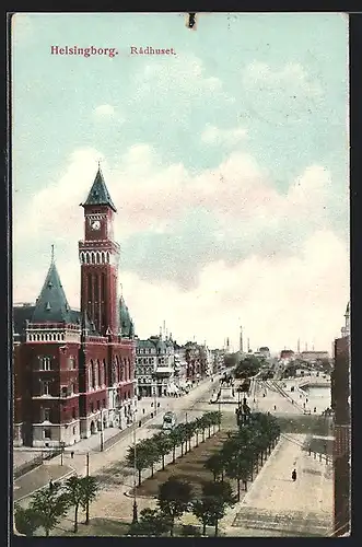 AK Helsingborg, Radhuset mit Strassenbahn