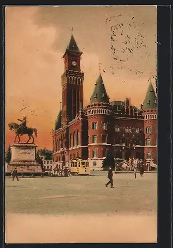 AK Helsingborg, Strassenbahn am Rathaus