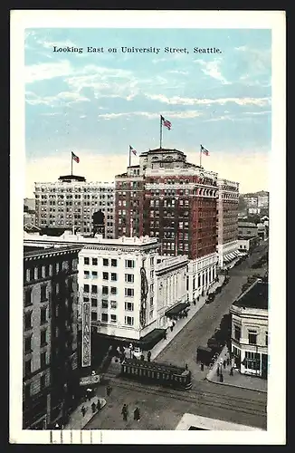 AK Seattle, Looking East on University Street, Strassenbahn