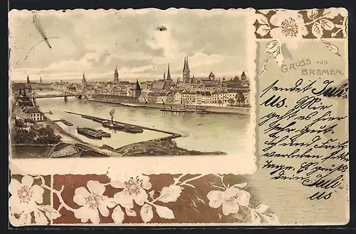 Künstler-AK Bremen / Stadt, Stadtansicht aus der Vogelschau