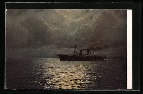 Künstler-AK sign. G. O. Kalmikow, Schiff in stiller Fahrt, Russische Kunst