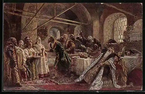 Künstler-AK sign. Makowski: Gastfreundschaft der Bojaren