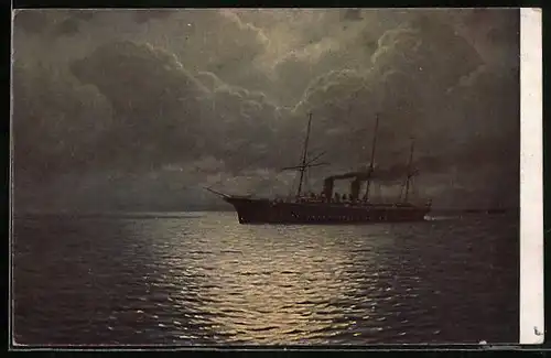 Künstler-AK sign. G. O. Kalmikow, Schiff in stiller Fahrt, Russische Kunst