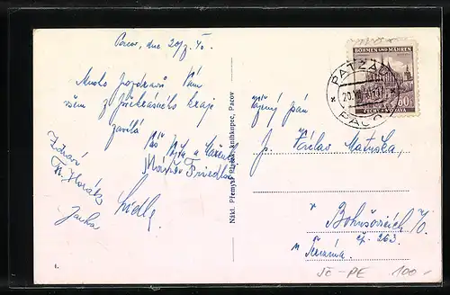 AK Pacov, Kirche, Denkmal, Ortspartie