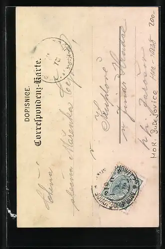 AK Mor. Budejovice, Strassenpartie mit Kirche