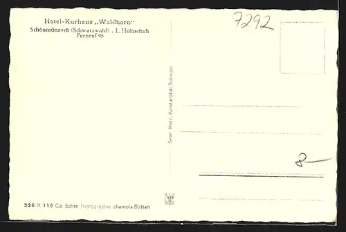 AK Schönmünzach /Schwarzwald, Hotel-Kurhaus Waldhorn L. Holzschuh