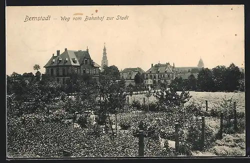 AK Bernstadt / Sachsen, Weg vom Bahnhof zur Stadt