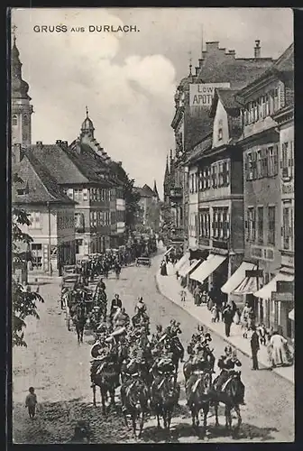 AK Durlach, Militär-Parade in der Hauptstrasse