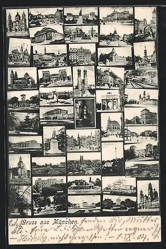AK München, Mikroskop-Ansichtskarte mit verschiedenen Motiven