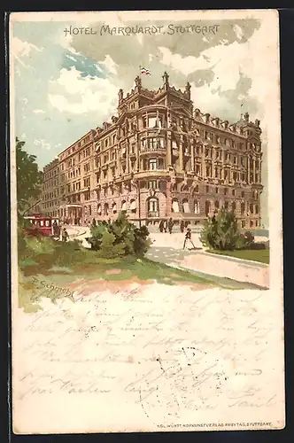 Lithographie Stuttgart, Hotel Marquardt Aussenansicht