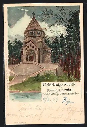 Künstler-AK Gedächtniss-Kapelle für König Ludwig II., Schloss Berg am Starnberger See