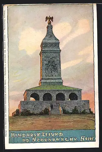Künstler-AK Berg / Starnberger See, Bismarck-Turm