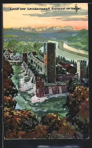 AK Grünwald im Isartal, Blick auf Schloss und Schlosswirtschaft