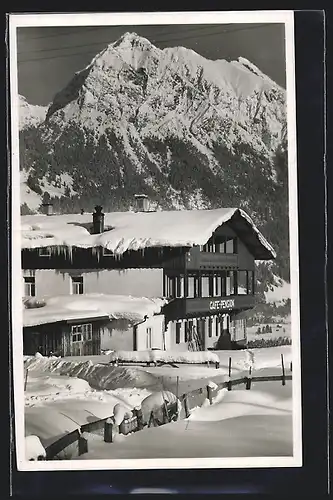 AK Langenwang, Cafe-Pension am Jägersberg im Schnee