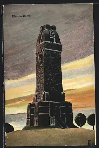Künstler-AK Chemnitz, Motiv vom Bismarckturm