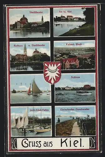 AK Kiel, Stadttheater, Schloss, Einlaufendes Geschwader