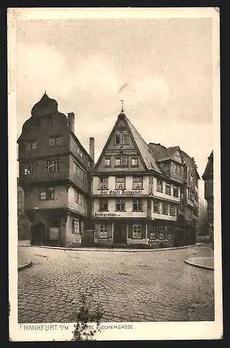 AK Alt-Frankfurt, Strasse Grosse Fischergasse mit Restaurant Zur Stadt Darmstadt