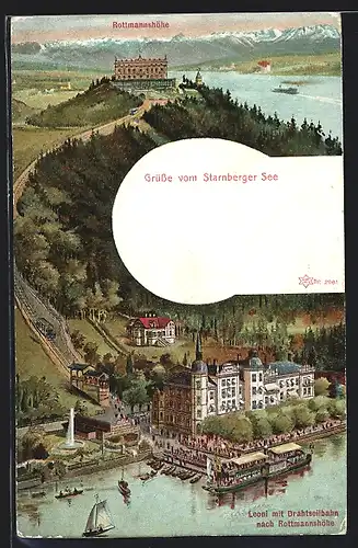 AK Leoni / Starnberger See, Drahtseilbahn zur Rottmannshöhe