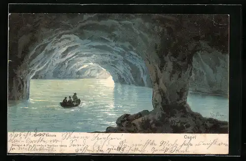 Künstler-AK Capri, la Grotta Azzurra, Ruderboot