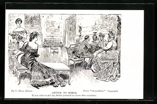 Künstler-AK Charles Dana Gibson: Herr am Tisch hört einer Dame zu