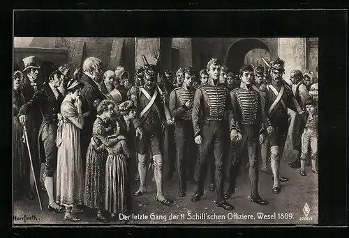 Künstler-AK Oskar Herrfurth: Wesel, Der letzte Gang der 11 Schill`schen Offiziere 1809
