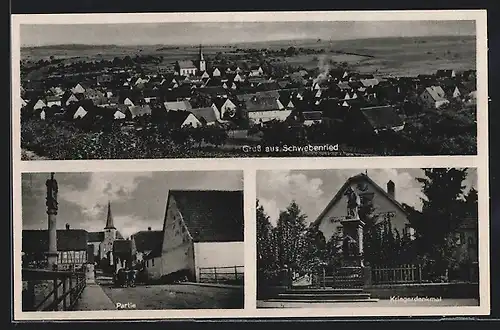 AK Schwebenried, Strassenpartie, Kriegerdenkmal, Ortsansicht