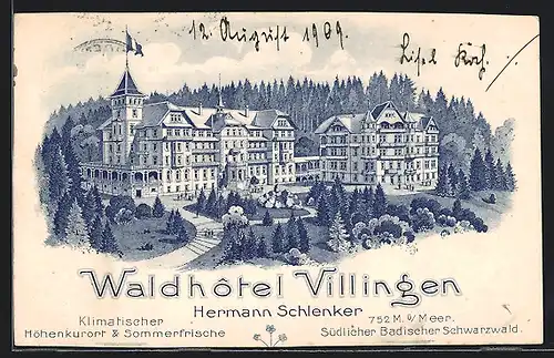 Lithographie Villingen, Partie am Waldhotel von Hermann Schlenker