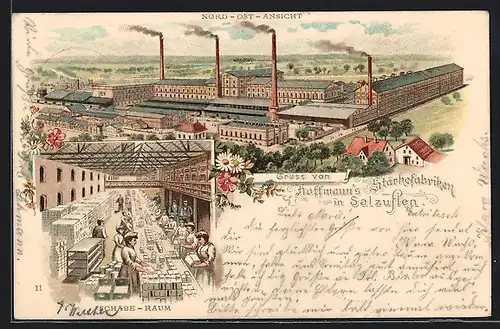 Lithographie Salzuflen, Hoffmanns Stärkefabriken, Fabrikarbeiter im Schabe-Raum