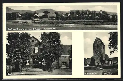 AK Grossenwieden a. d. Weser, Gasthaus Beermann, Kirche, Totalansicht