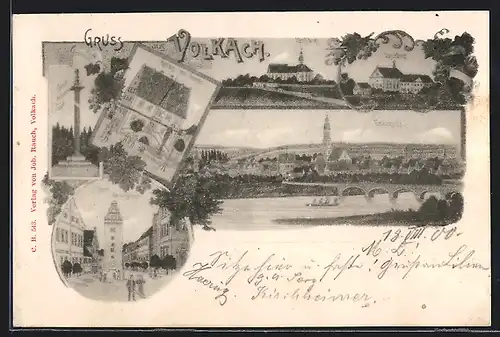 AK Volkach, Rathaus mit Brunnen, Vogelsburg, Obere Hauptstrasse