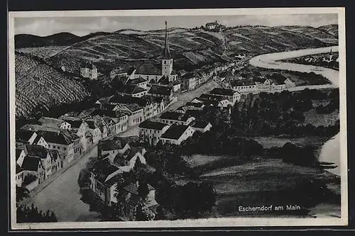 AK Escherndorf am Main, Teilansicht mit Kirche