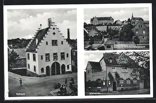 AK Versbach, Gasthaus Weinstube, Strassenpartie am Rathaus, Teilansicht