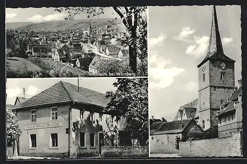 AK Theilheim bei Würzburg, Gasthaus z. Hirschen von Karl Wallrapp und Kirche