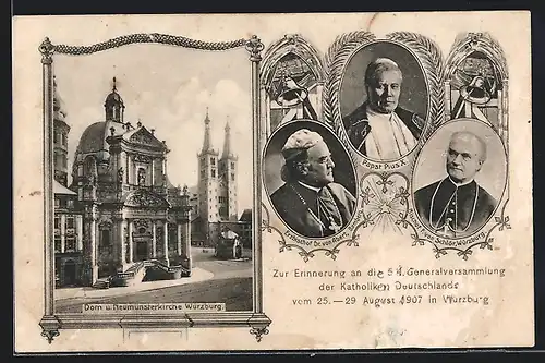 AK Würzburg, Dom und Neumünsterkirche, 54. Generalversammlung der Katholiken Deutschlands 1907, Geistlichen-Portraits