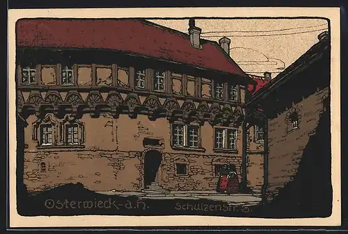 Steindruck-AK Osterwieck /Harz, Altes Holzgebäude in der Schulzenstrasse 3