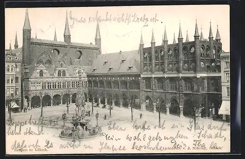 AK Lübeck, Rathaus mit Brunnen