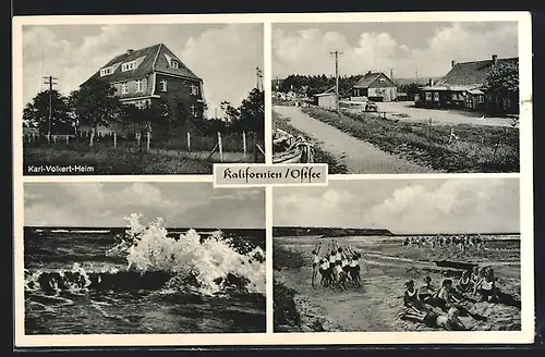 AK Kalifornien a. d. Ostsee, Karl-Volkert-Heim, Strassenpartie, am Strand