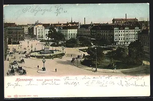 AK Hannover, Ernst August-Platz mit Denkmal